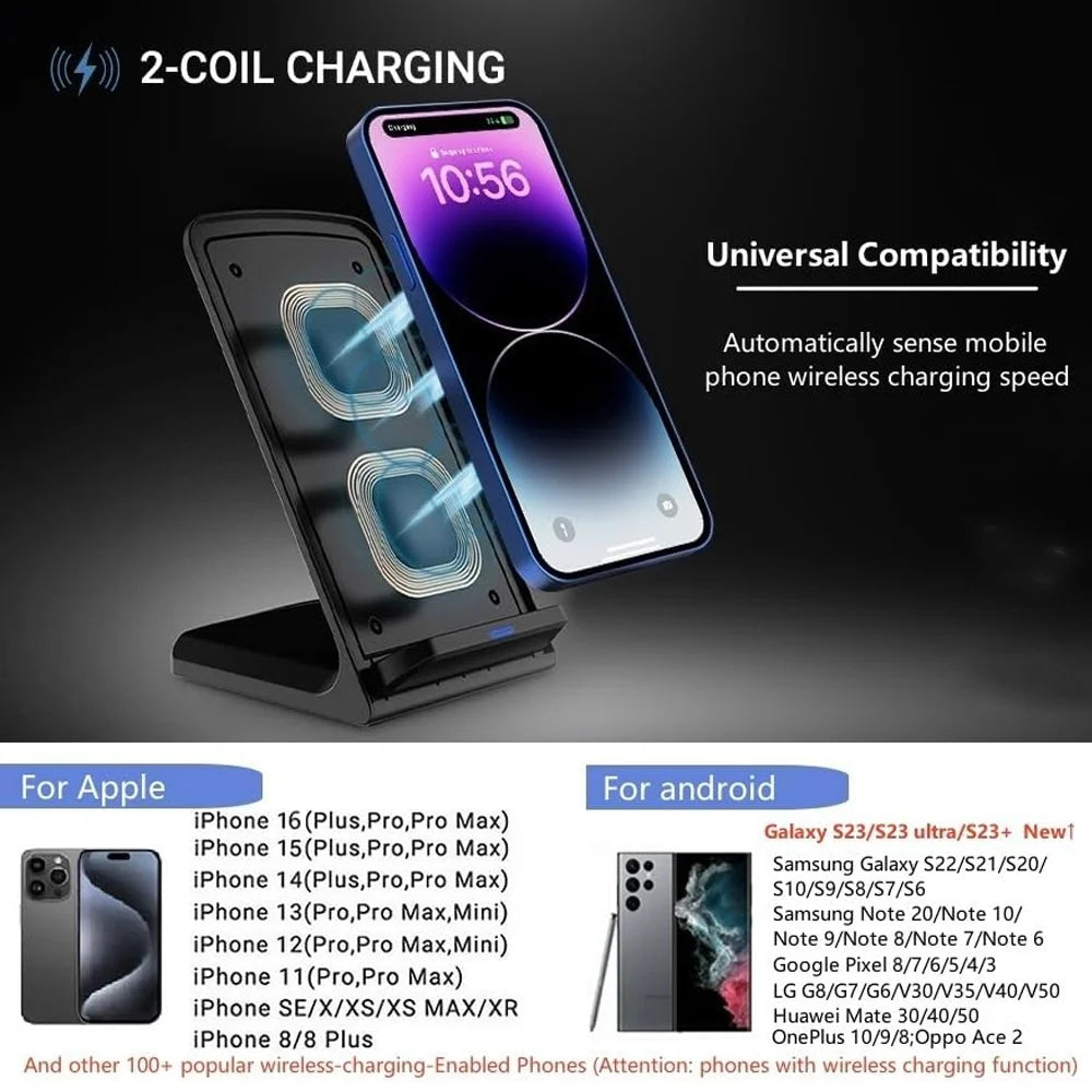 15W Wireless Charger Fast support for Samsung S24 S23 S22 21 Ultra Quick Charging Stand For iPhone 17-12Pro Max Xiaomi 14