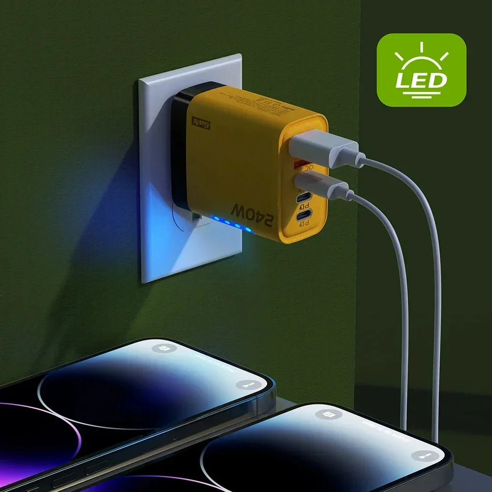 240W 5 in 1 USB C GaN Desktop Charger Fast Charge Phone Adapter 10A Type C Cable For iPhone Samsung Xiaomi EU/US/UK Plug Charger