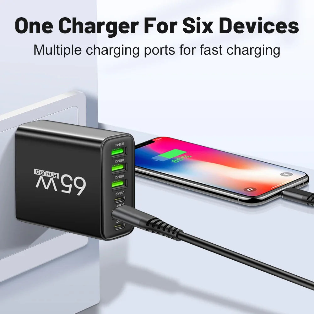 65W USB Charger Fast Charging Adapter for Xiaomi Samsung Huawei P70 iPhone Travel Mobile Phone Quick Charger Adaptor