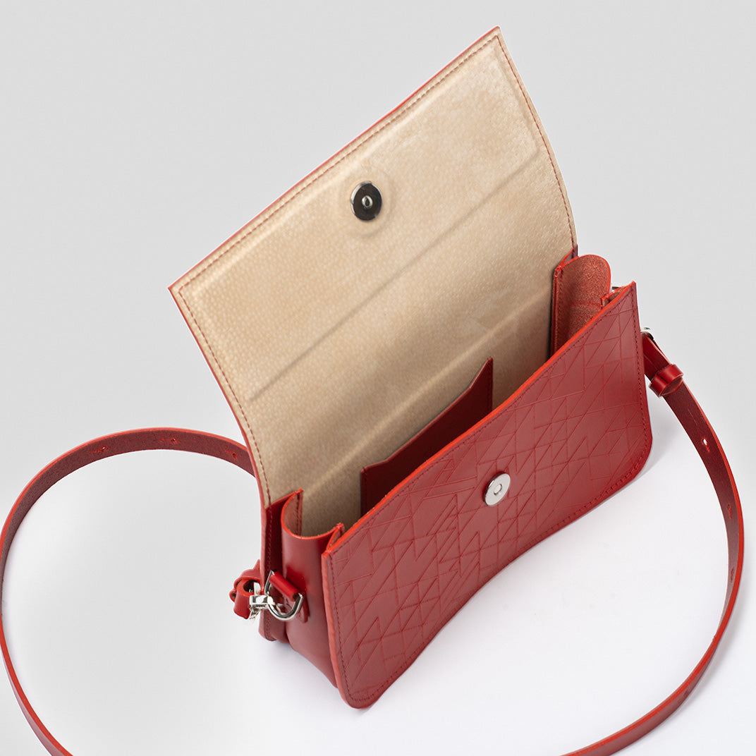 Leather Shoulder Bag - Curie (Red Vectors)